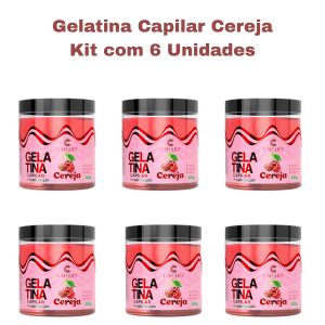 KIT GELATINA CAPILAR CEREJA 500G ( KIT COM 6 UNIDADES ) - CAP LIFE